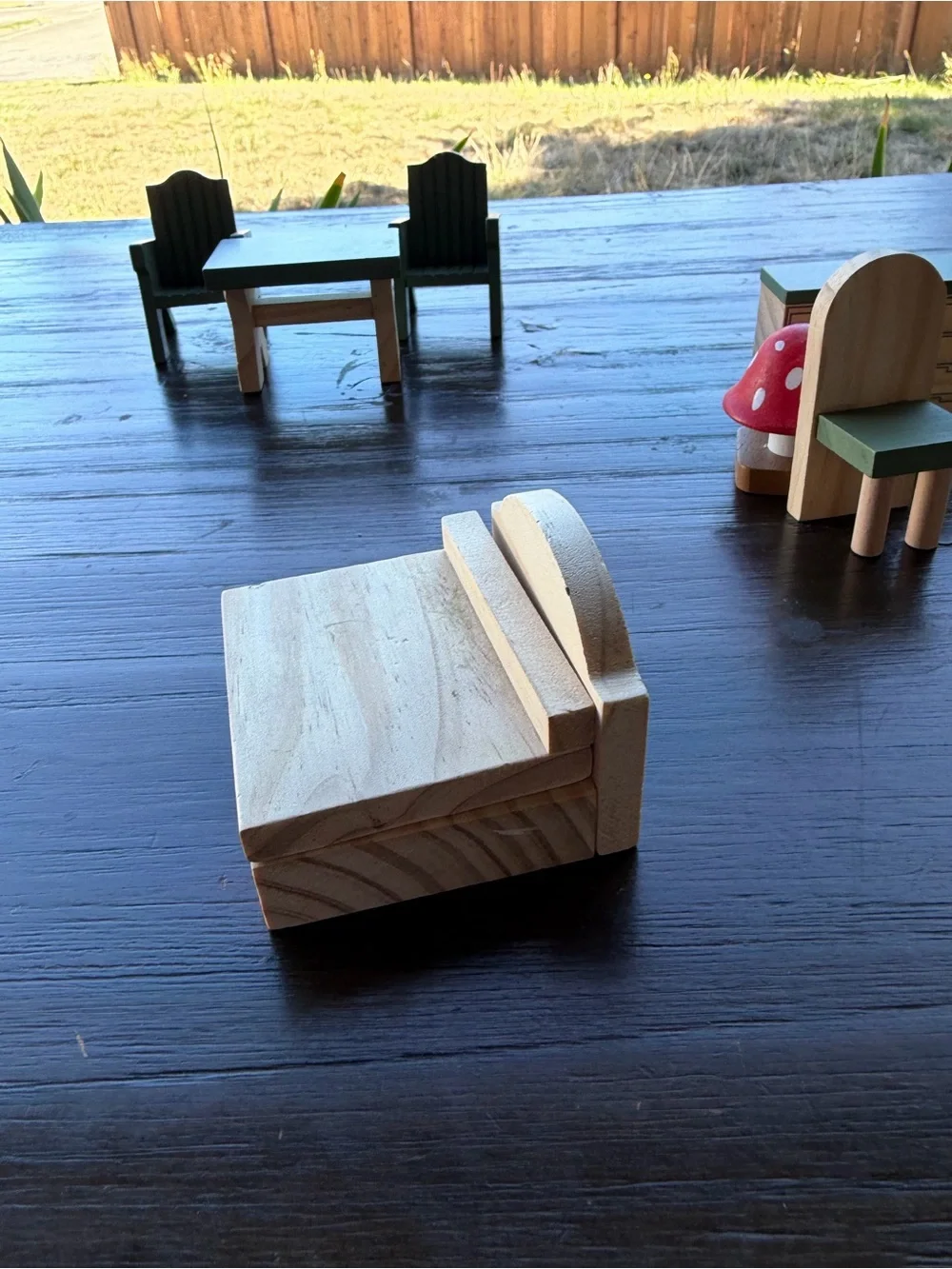 Wooden Kids Dollhouse Furniture Set in Green and Natural